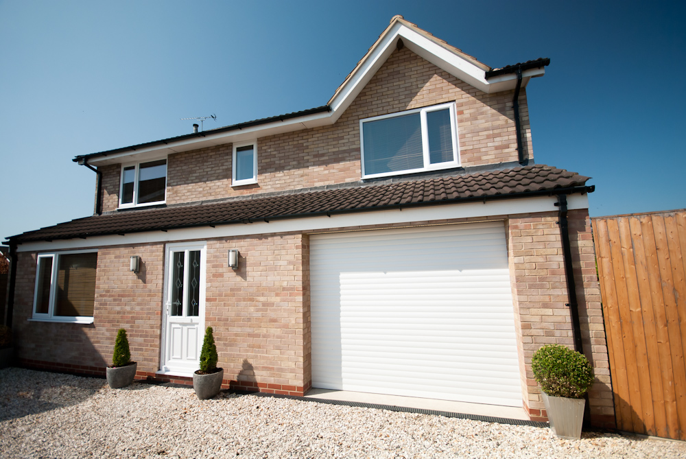 Mini garage door with grey horizontal stripes